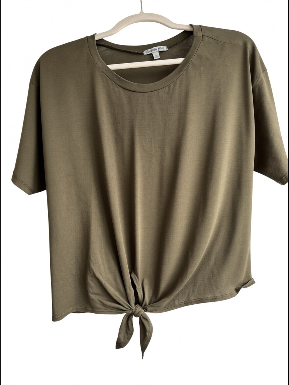 🌿 Charlotte Russe Olive Tie-Front Tee - Size L 🌿